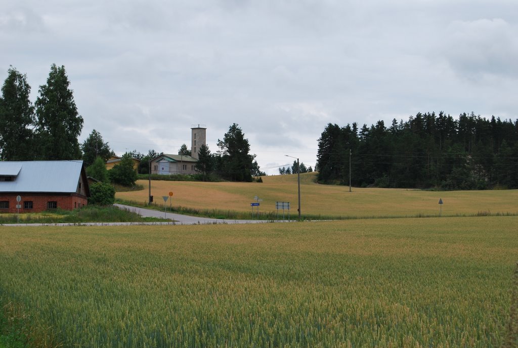 Ruuhijarvi, cornfields and fire station on a hill by trilby2