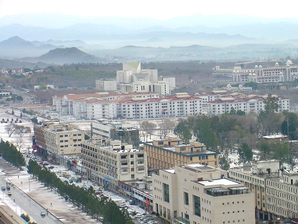 Snow Fall in Islamabad view from HBL Tower by chishtiz