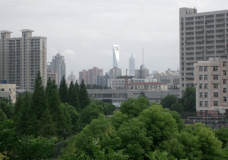 Shanghai downtown (SWFC and Jingmao Tower), looking from the balcony of Bldg 5 by Justin Zhu