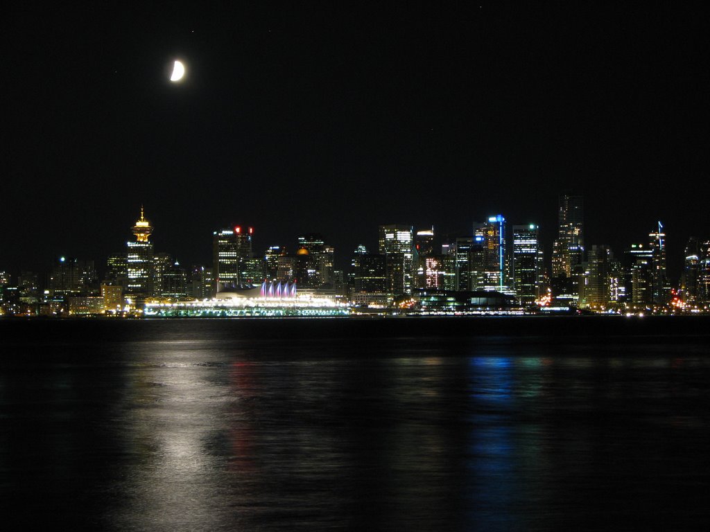 Vancouver Downtown Night with Moon by alibasij