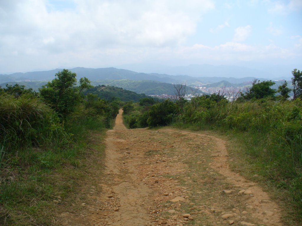 虎頭山上下山的林道，路況不是很好，坡度很大，於電塔旁拍攝 by Akimasa Do