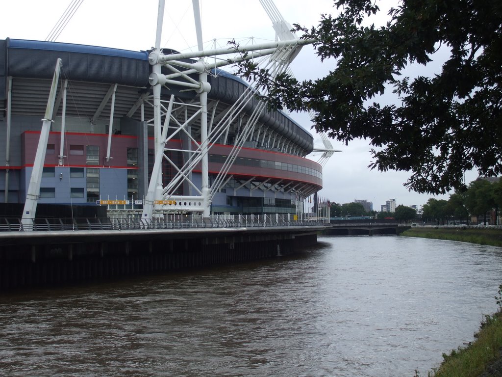 The river Taff flowing past the Millenium Stadium,Cardiff by clivealive