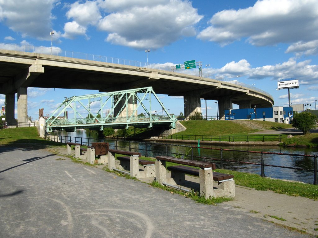 Lachine canal , Bike path bridge and Turcot interchange. by flotsamjetsam