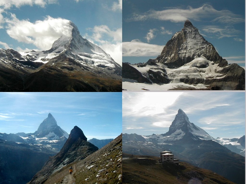 4 x Matterhorn: Vom Rothorn, Trockener Steg, mit Riffelhorn, vom Riffelberg by Rudolf Posch