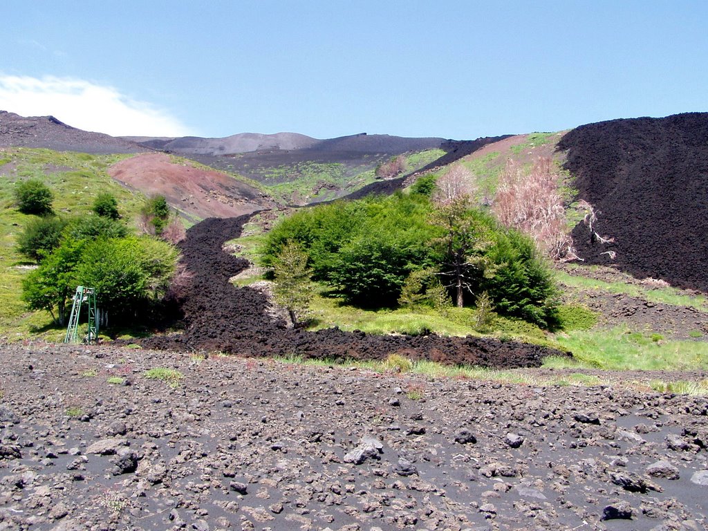 2002 Lava flow above Piano Provenzana (look at the remnant ski lift structure left) by Rudolf Posch