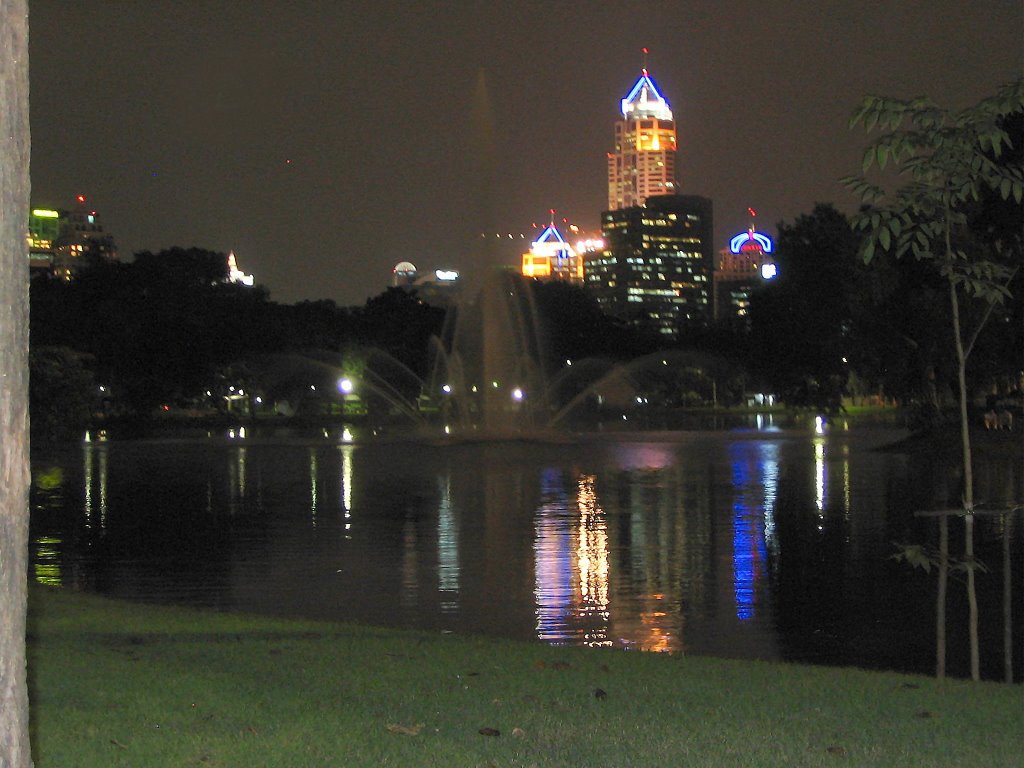 Looking across Lumpini park at night. by Carl_S