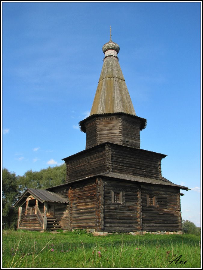 Novgorod the Great. Vitoslavitsy open-air museum of wooden architecture. Church of the Assumption of 1595 from village Kuritsko of the Novgorod area. by Andrew V. Efimovsky