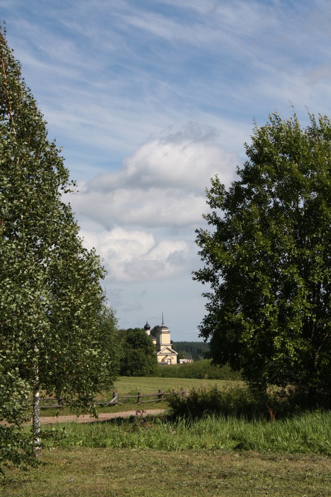 St George church in Voronich: view from Trigorskoe by Usama ben Yorik