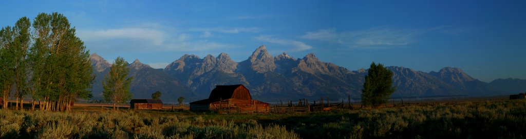 Teton Range Panorama with Mormon Row Barn by Libbylou