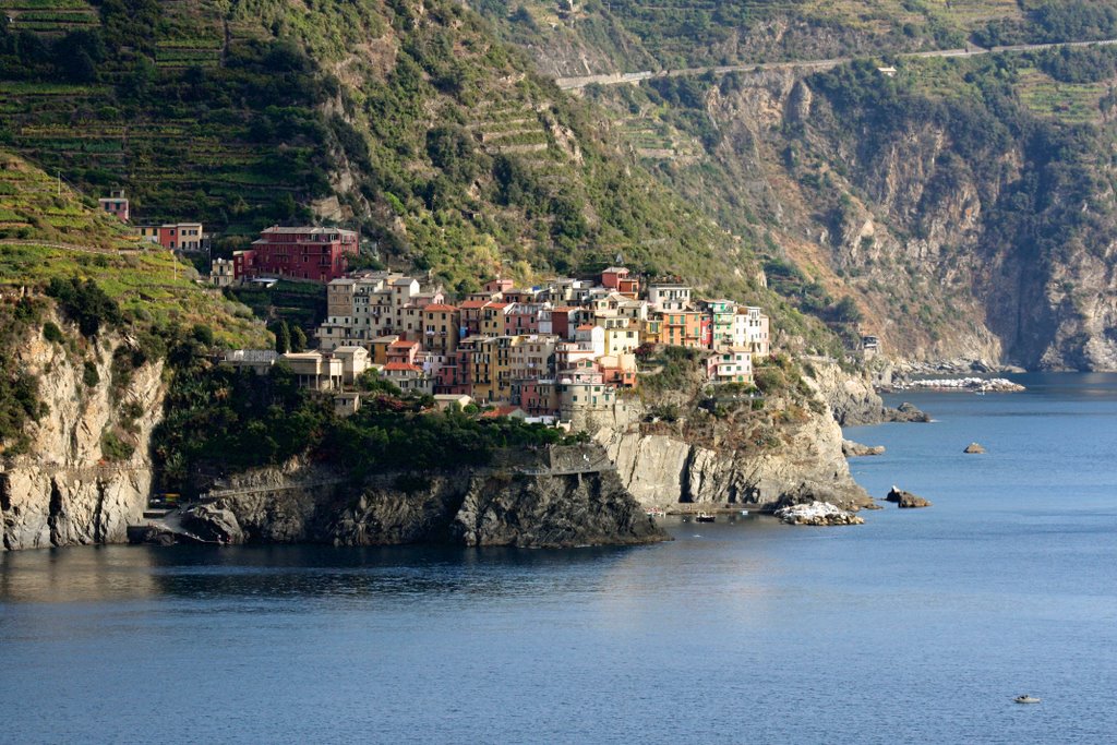 Cinque Terre: Manarola, vista dalla terrazza alla fine di via Serra, a Corniglia by Carlo Pelagalli