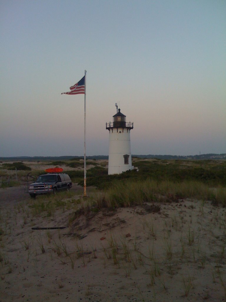 Lighthouse and Flag Pole Evening Scene by Frenchie101