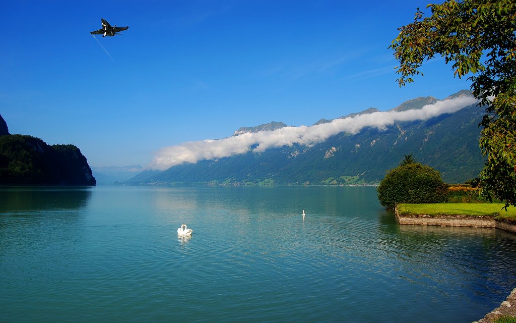 Swiss Air Force, F 18 above the Brienzersee by Hans J.S.C. Jongstra