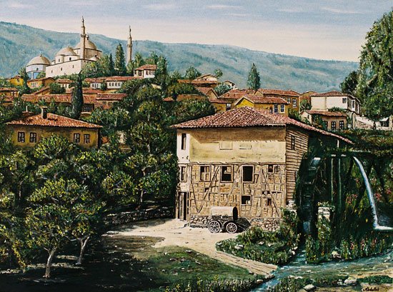 Bursa Yeşil Türbe ve Camii 1890 oil on canvas (www.acavus.com) by abdullahcavus