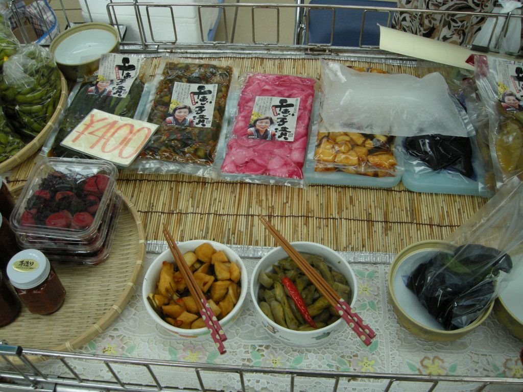 Yamagata pickles (from under right)eggplant,cucumber & radish@JR Shinjo station,Shinjo city　山形の漬物（下右から）茄子、胡瓜、大根＠新庄駅（山形県新庄市） by butch24h