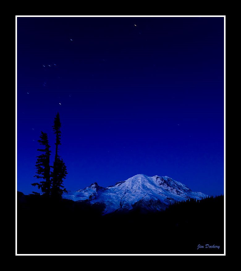 Mt. Rainier Dawn & Stars by Jim Dockery