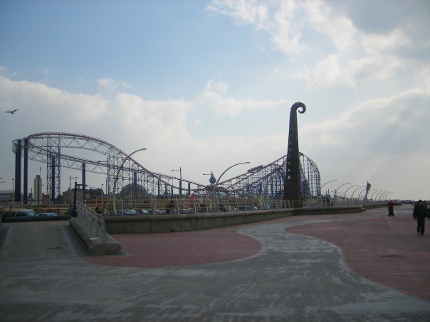 Blackpool Pleasure Beach with Iron 'tentacle' in foreground by dj_cassels