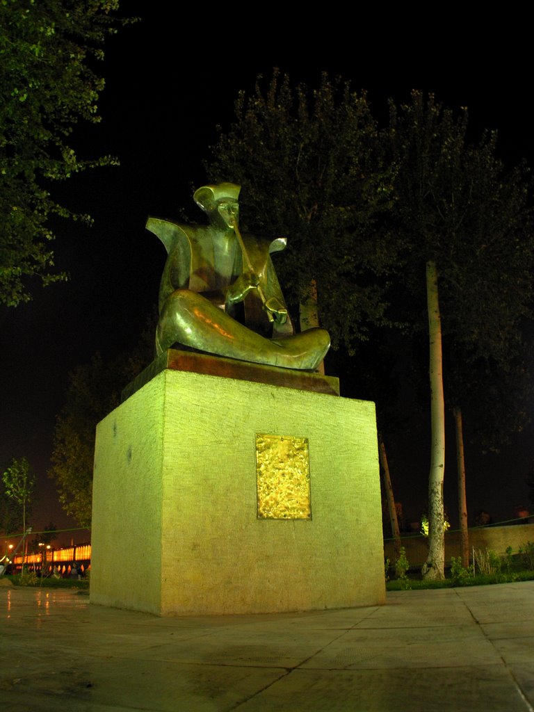 Sculpture of the flutist in Mellat park by IPAAT