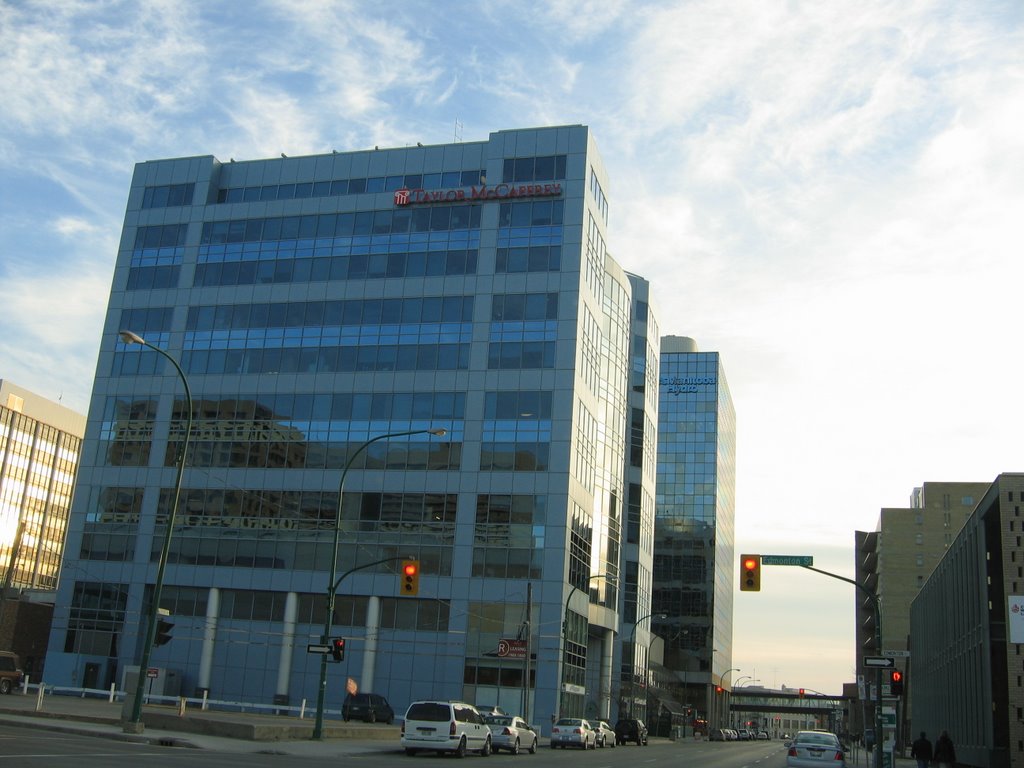 Taylor McCaffrey & Manitoba Hydro Buildings early Evening by gusbaxter