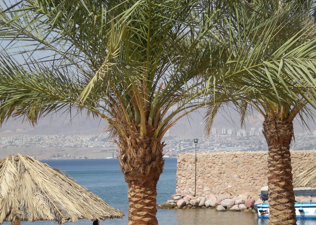 La plage du Movenpick, Eilat en fond by davidetvalerie