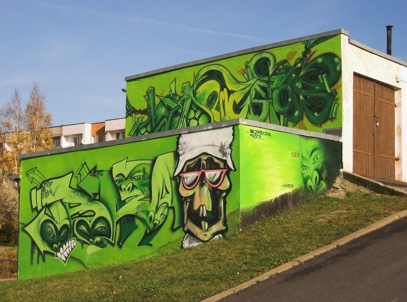 Green Graffiti on garage by arek_b