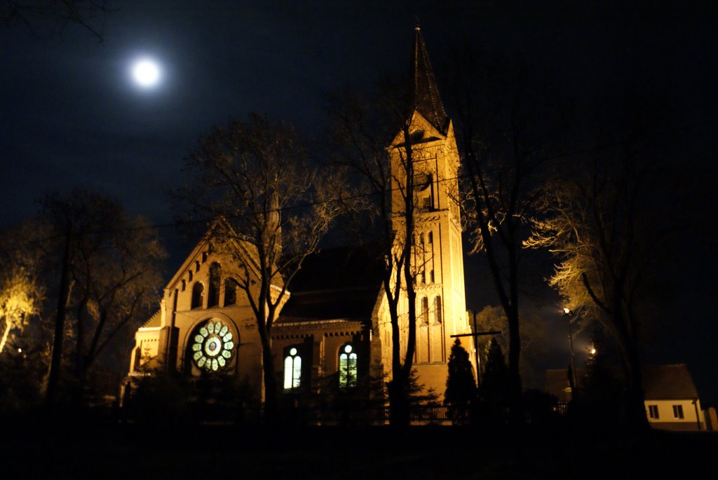 St. Jacob's Roman Catholic Church. Night. Barcin, Paluki. Poland. by wurkut