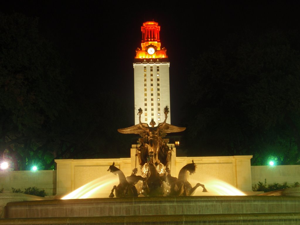 University Tower after Texas win. by antigravitty