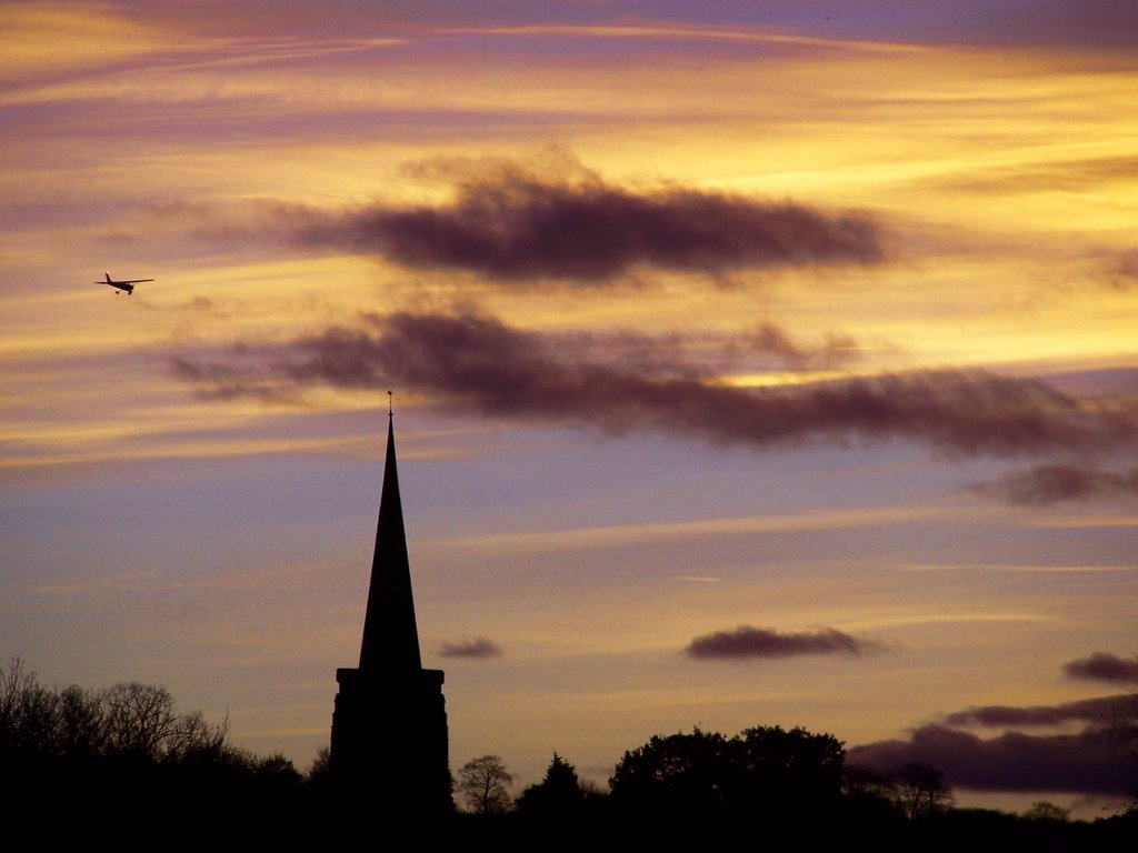 Soar Bridge Sunset with plane, Kegworth by ♫ Russ Hamer