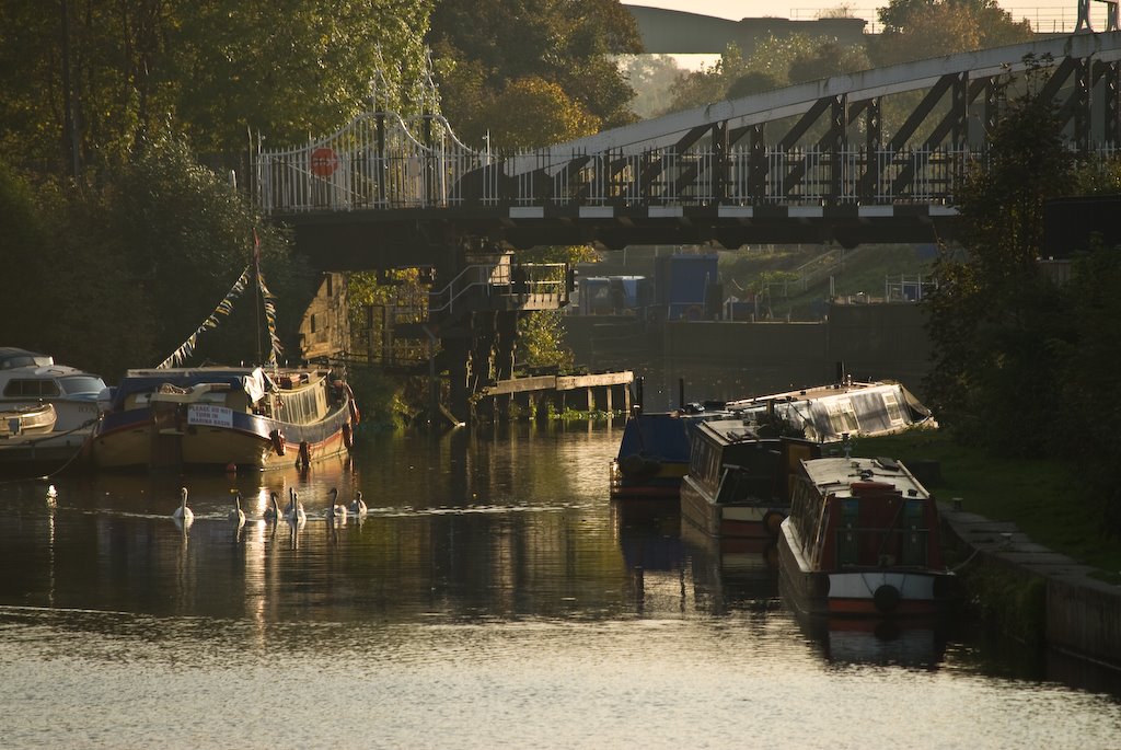 Boats in Northwich Marina basin and Chesterway Bridge by Annicnova