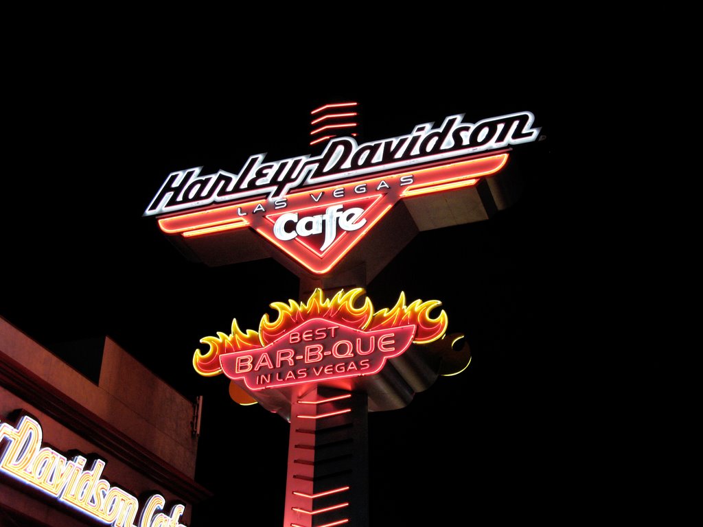 Harley Davidson Sign at night by trevor leighton