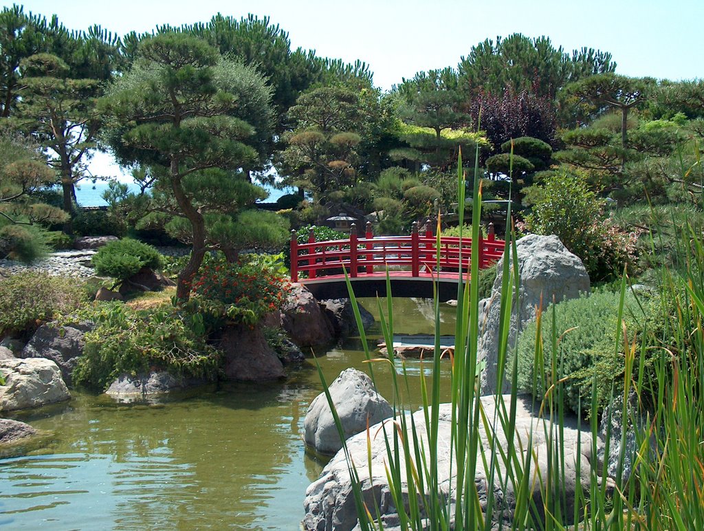 Monaco: The Red Bridge in Japanese Garden by Annelis