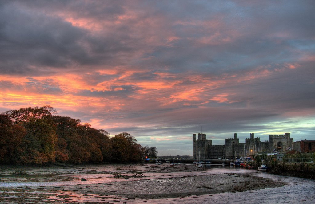 Caernarfon - River Seiont and Castle by John C Richards