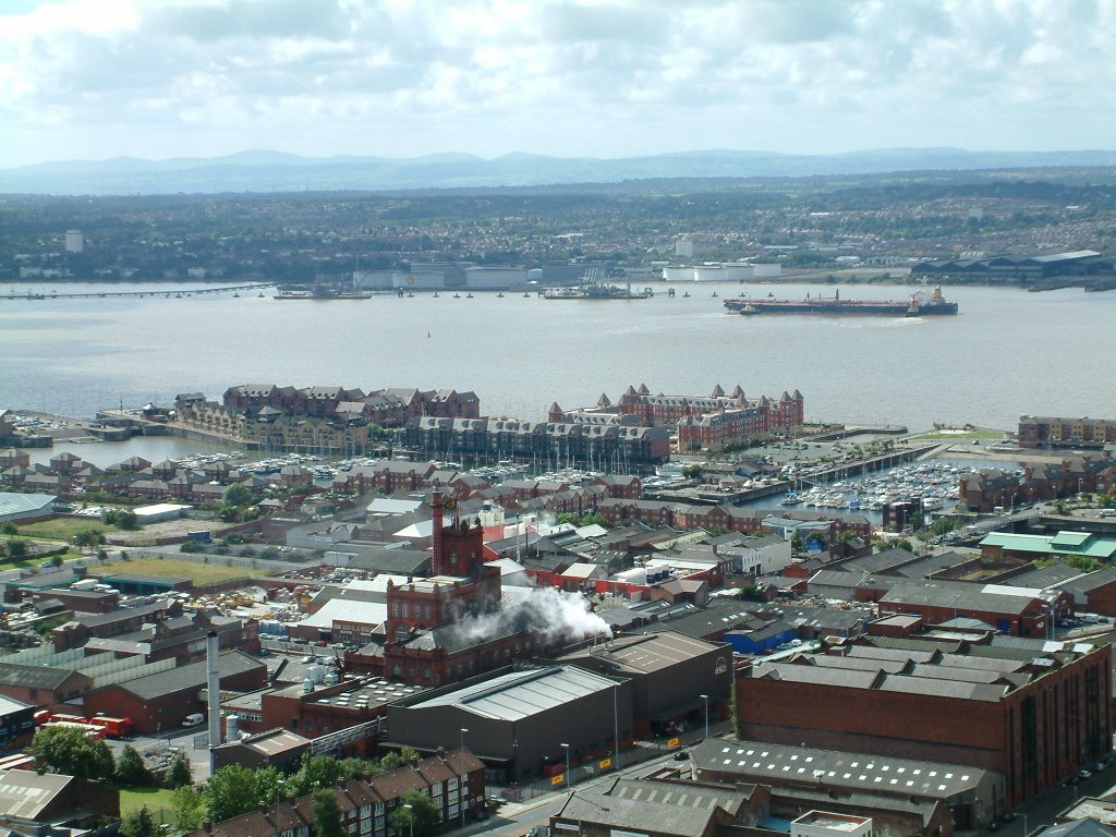 View Towards Tranmere, Cains Brewery In Forground, Welsh Hills In Background. by Peter Hodge