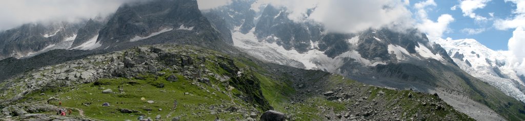 FRANCE, CHAMONIX: Panorama of the northern face of Mont Blanc Massif seen from Pan d'Aiguille. Glacier des Pelerins seen at the mountain base by Ashraf Nassef