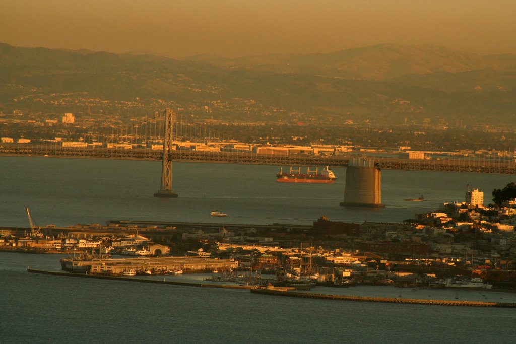 Telephoto of S.F. piers and Bay Bridge by Edward Rooks