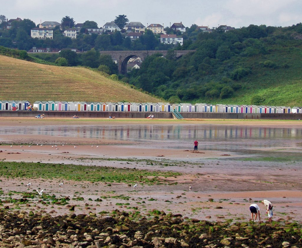 Beach Huts and Viaduct at Broadsands Sept 2007 by LindaJenkins