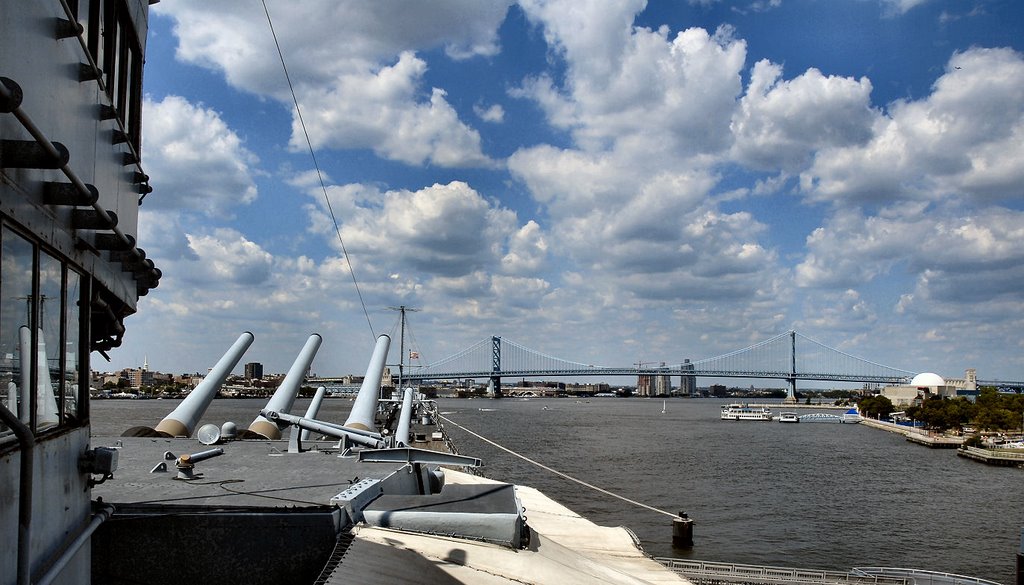 Ben Franklin (Bridge) Under The Guns of New Jersey by Hank Waxman