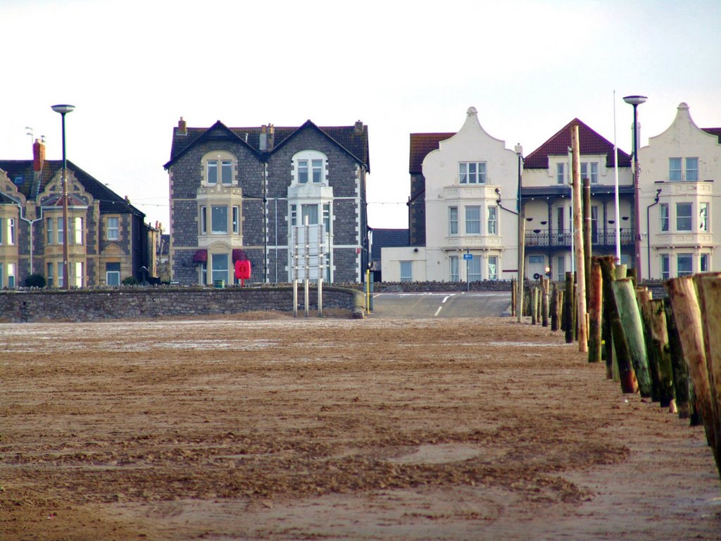 Houses on Beach Road from Weston Beach courtesy of www.janecartneyfineart.co.uk copyright by cartney