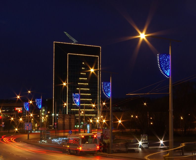 Kostitucijos avenue at night by Antanas Kairys