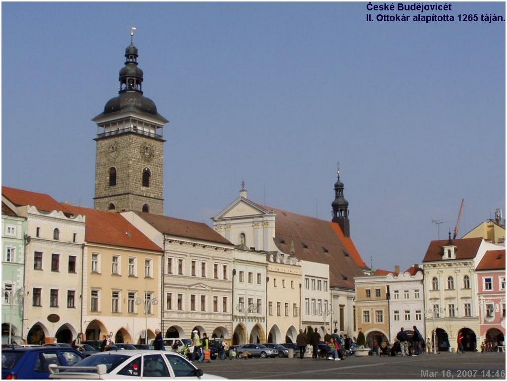 Cseské Budejovice főtér és a Fekete torony by Dr. Pinczés Sándor