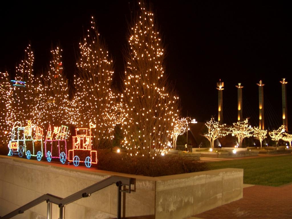 KCS light train, trees with Christmas lights, Kansas City, MO by marnox1