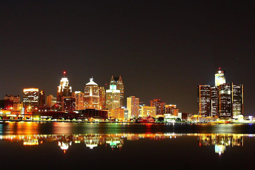 Detroit skyline at night as seen from Windsor, ON, Canada by Enayetur Raheem