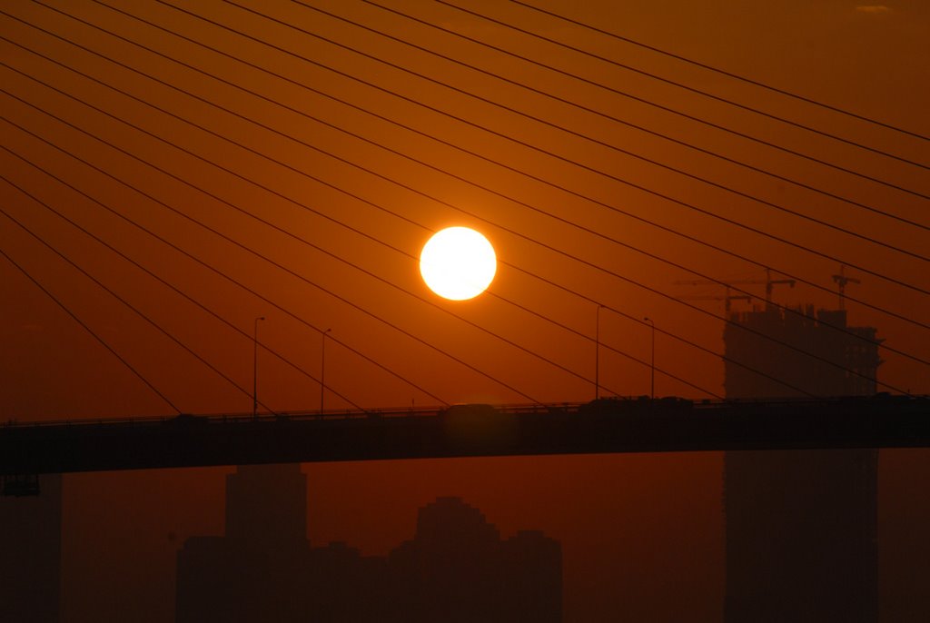 Sunrise over Rama IX Suspension Bridge, Bangkok by John Muzi