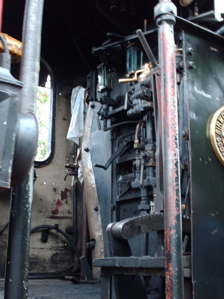 Looking at the oily rags and levers and things in the drivers cab of the C17 Mary Valley Rattler, by Mary Allen by maggiemoostix