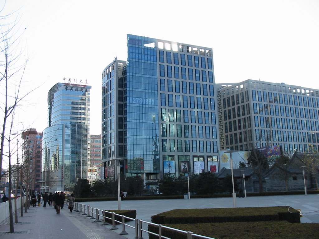 Glass fronted Buildings on Zhongguancun Street next to Sinosteel Plaza, Beijing by Mike Charnley