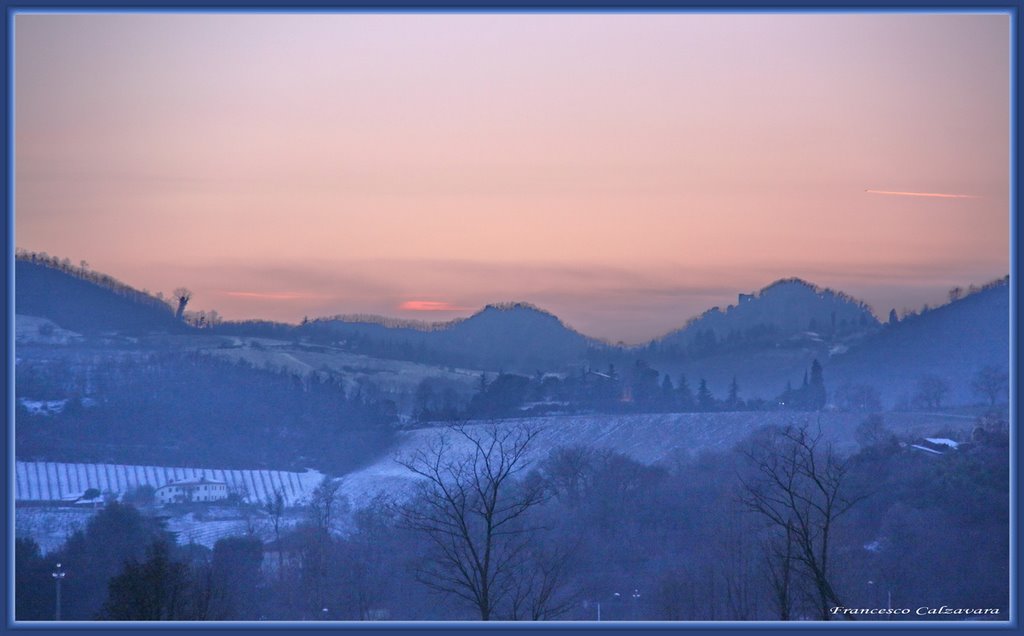 La neve e la prima nebbia al tramonto a ...tramonte by Francesco Calzavara