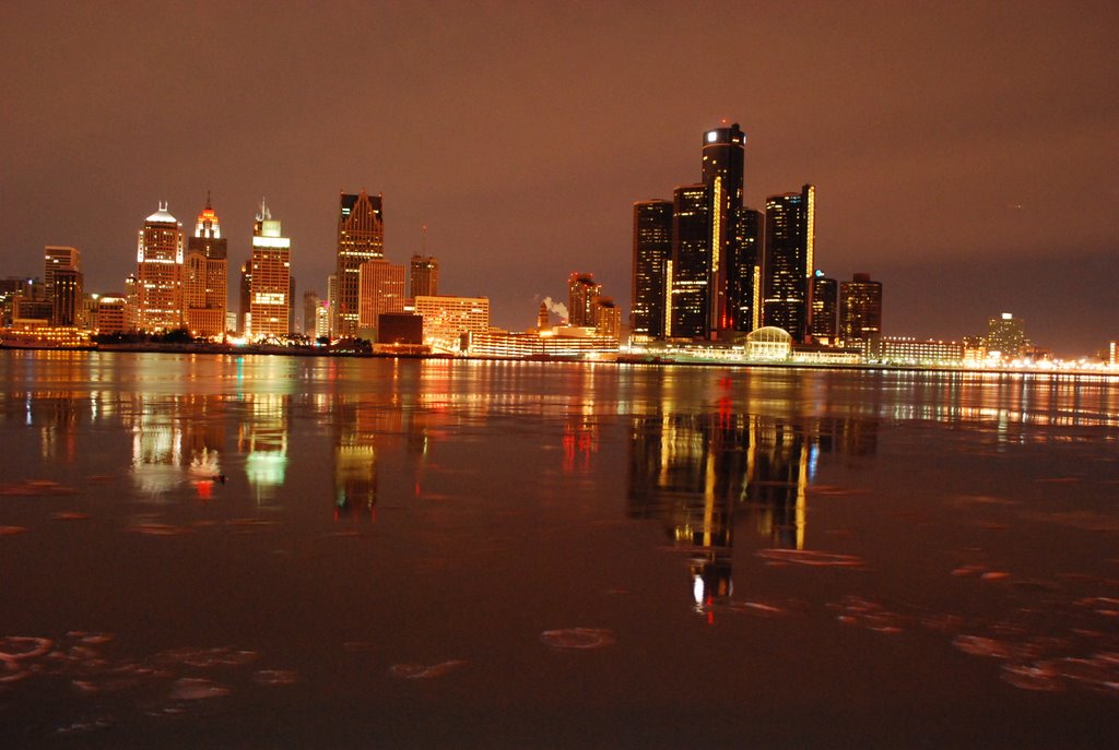 Detroit By Night GM Building From Windsor by Blaise B