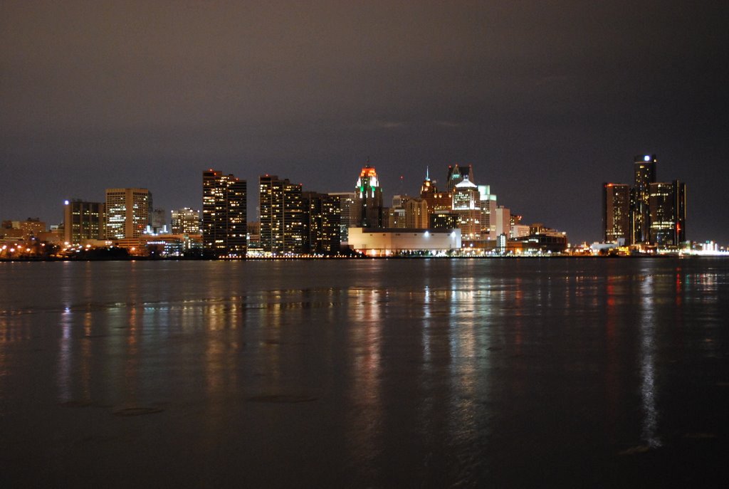 Detroit By Night Joe Louis Arena From Windsor by Blaise B