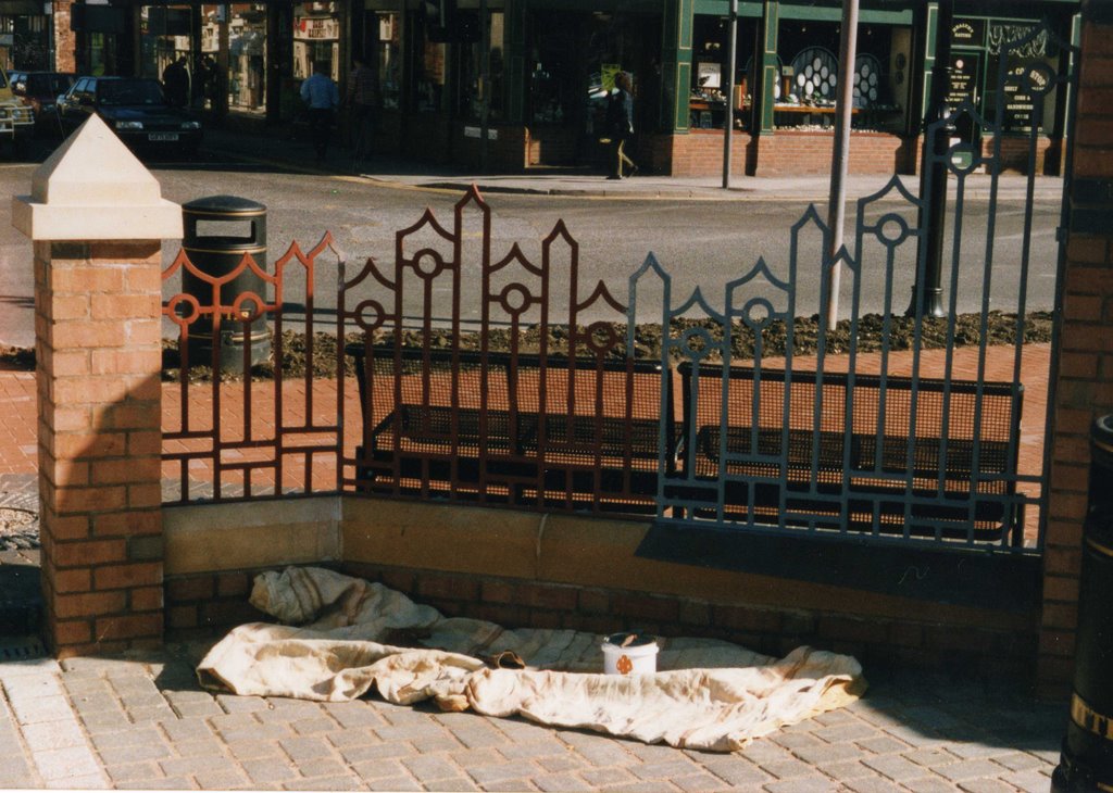 Ripley market place railings during installation by simon vaughan