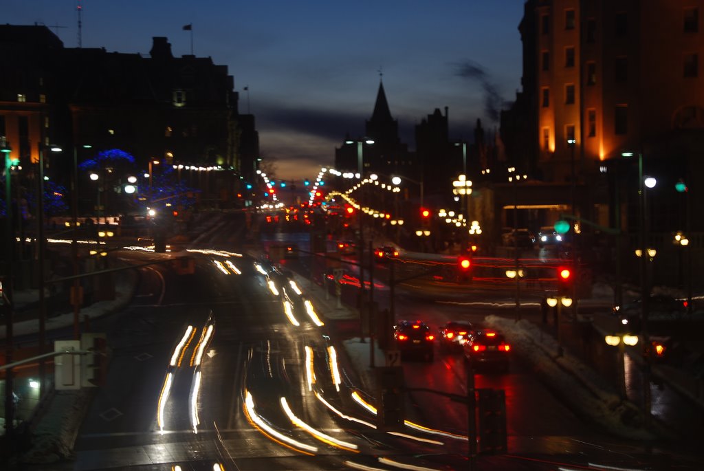 Dusk Dec 31 08 looking west on Rideau st. Bus Strike! by James Amundson