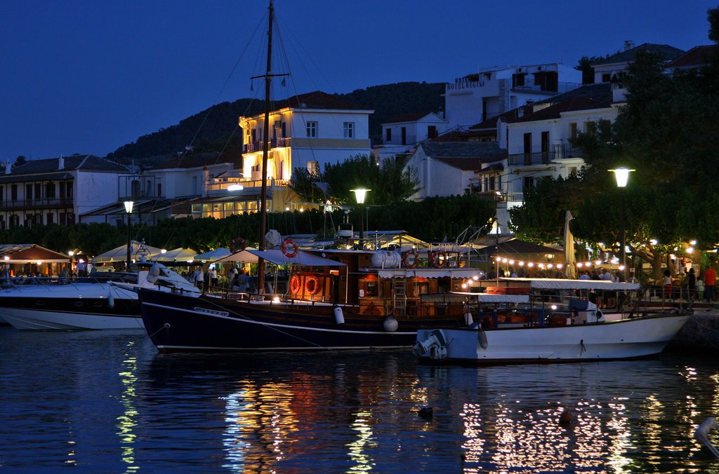 Evening at Skopelos Port by Finn Lyngesen